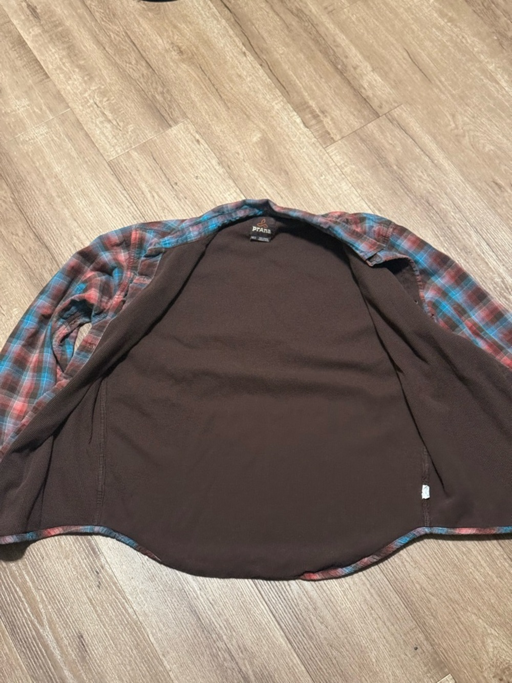 Prana Multicolor Plaid Waffle Knit Lined Snap Button Flannel Mens Medium - Picture 6 of 7